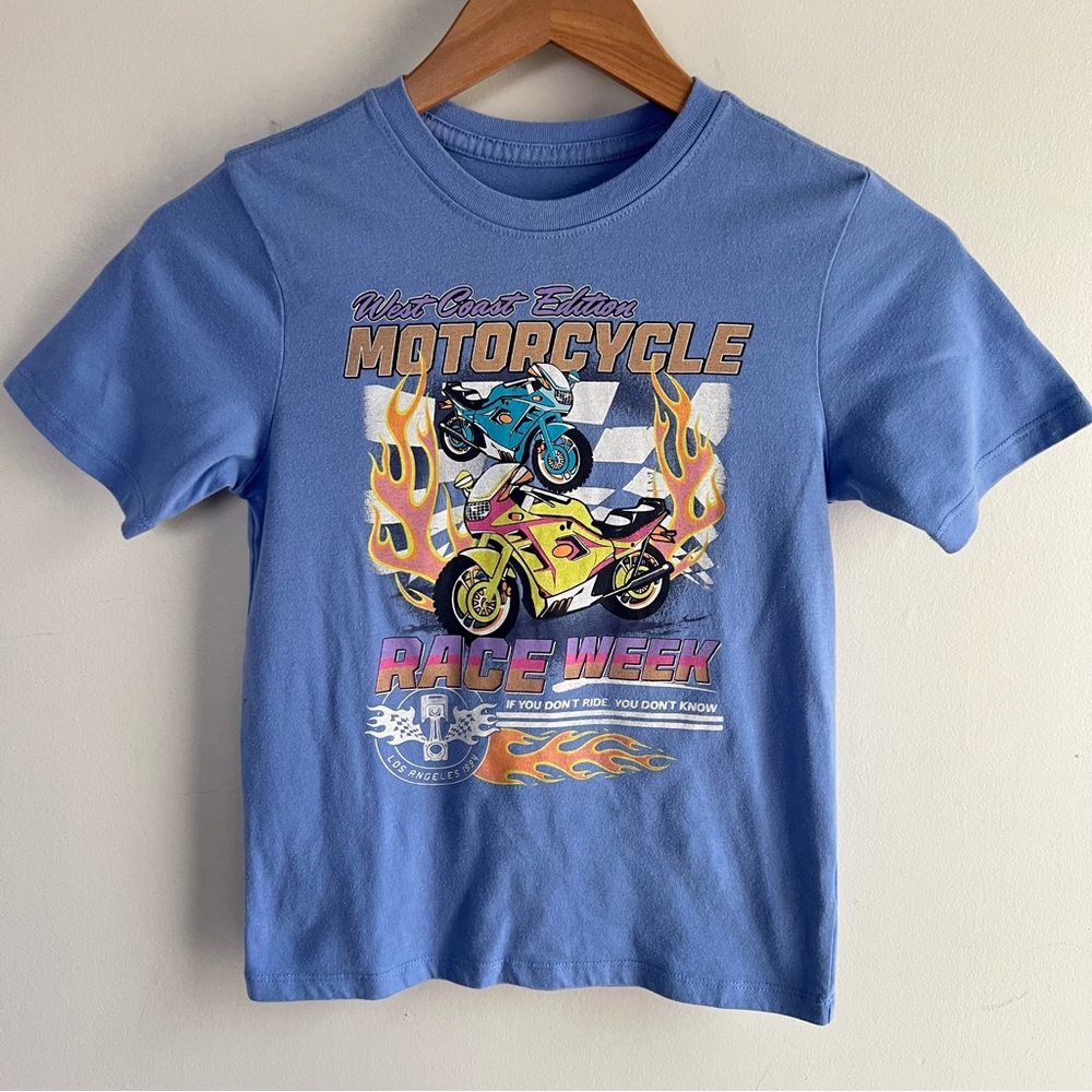 Kids Motorcycle Graphic Tee - Blue Race Week